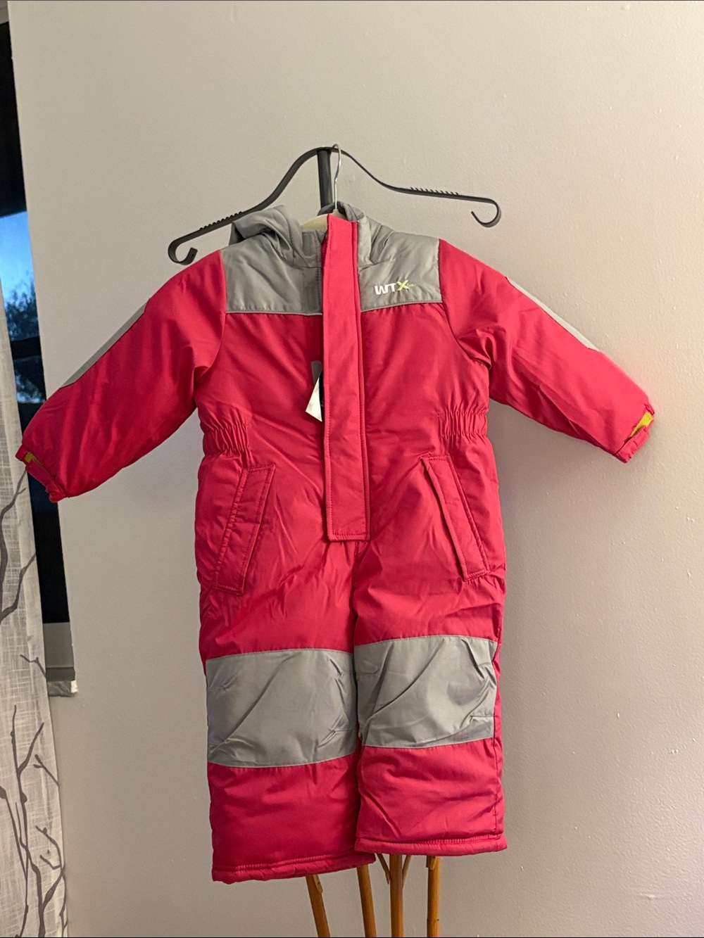 Kids Red and Gray Insulated One-Piece Snowsuit